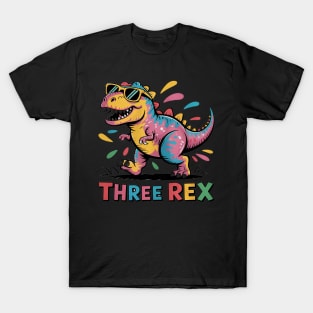 Kids Three Rex 3rd Birthday Gifts Third Dinosaur Boy 3 Years Old T-Shirt